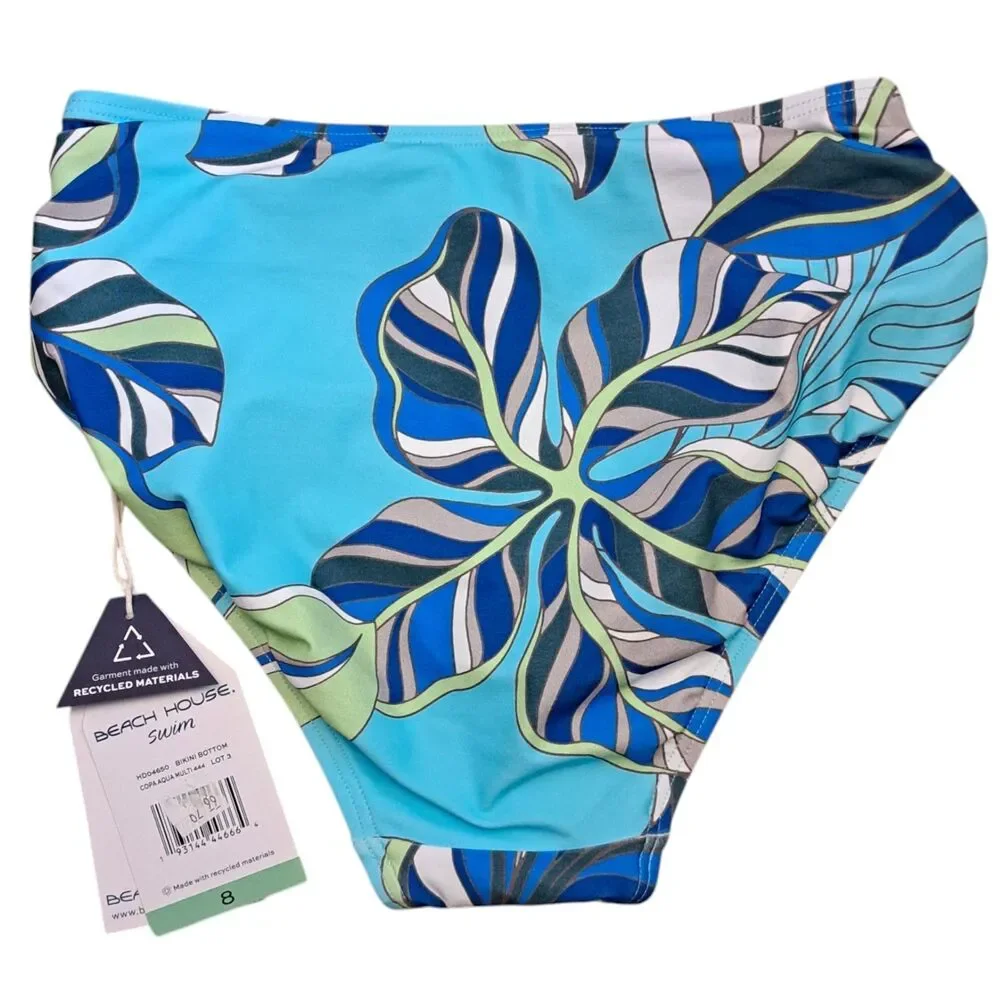 NEW Beach House Swim Mya High Waist Bikini Bottom Size 8 Blue Floral